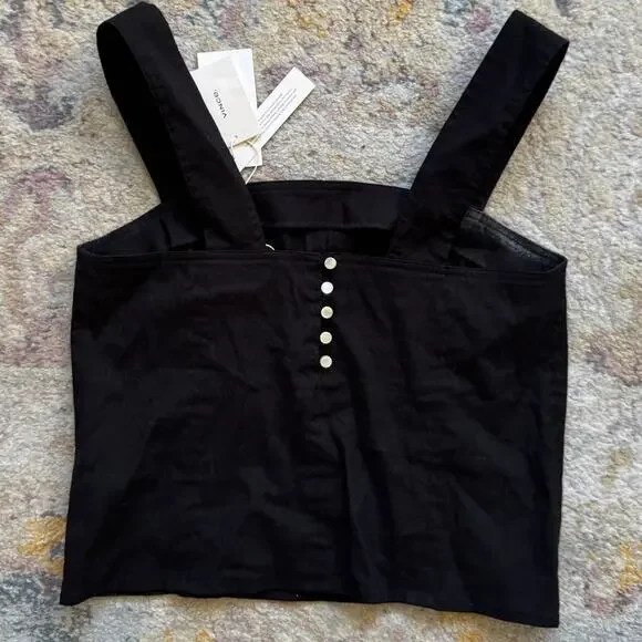 Vince Wide Strap Cropped Linen Shell Tank Top